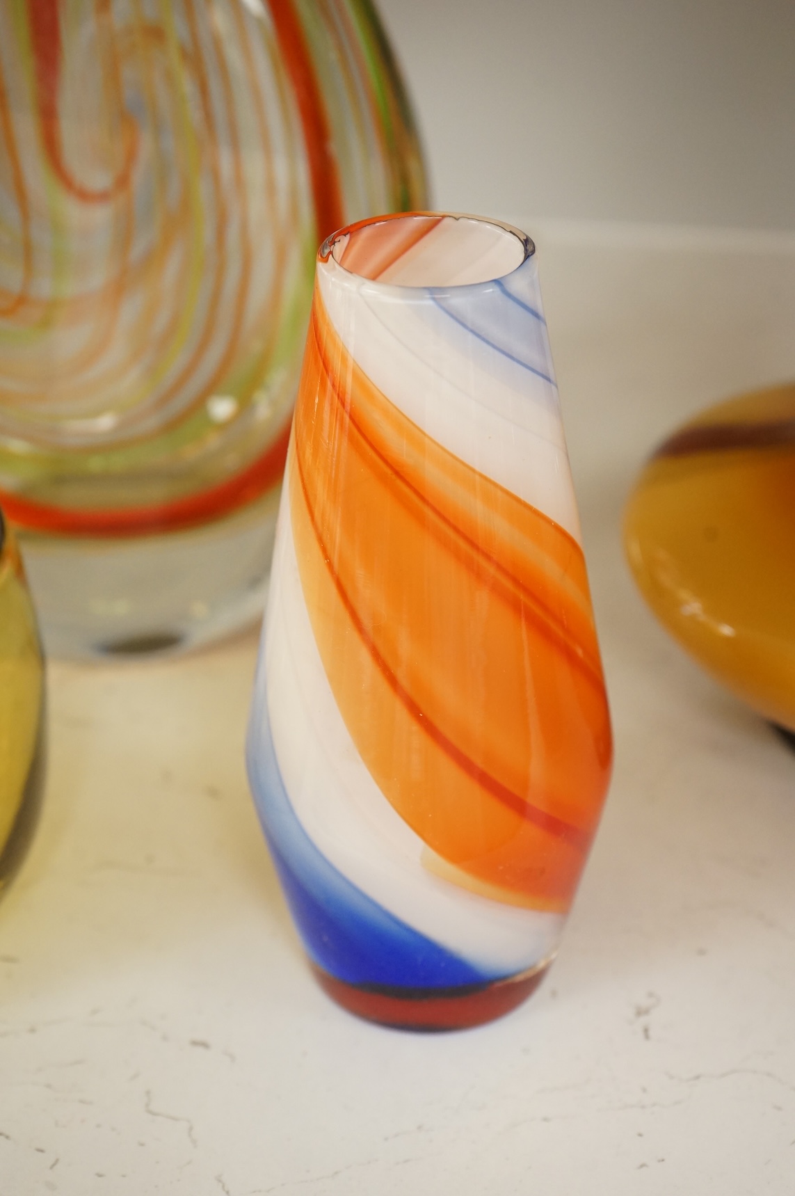 Six 1960’s and later coloured glass vases, tallest 29.5cm